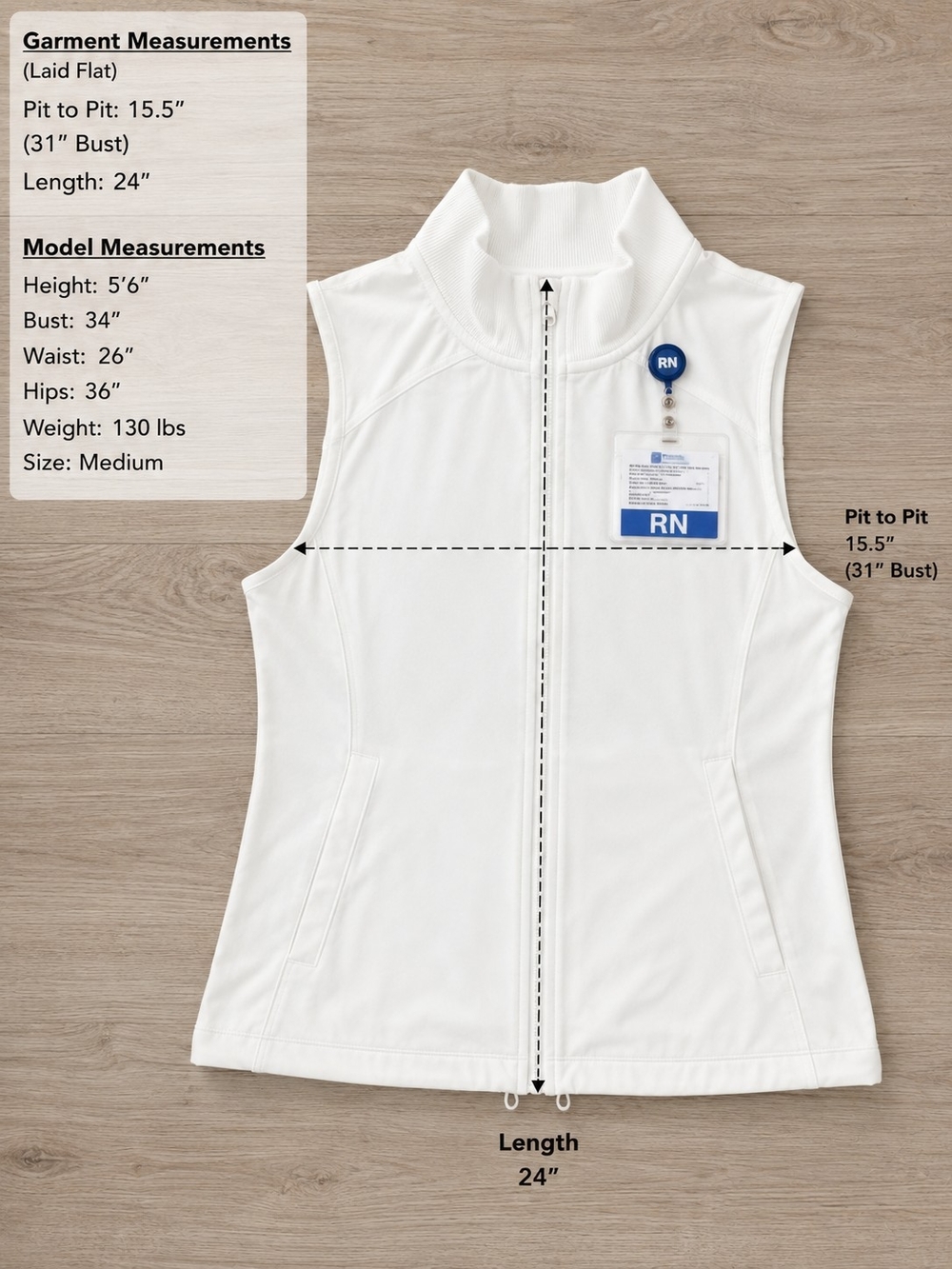 COZYFIT White Sleeveless Zip Front Athletic Vest – Size Medium - Picture 3 of 5